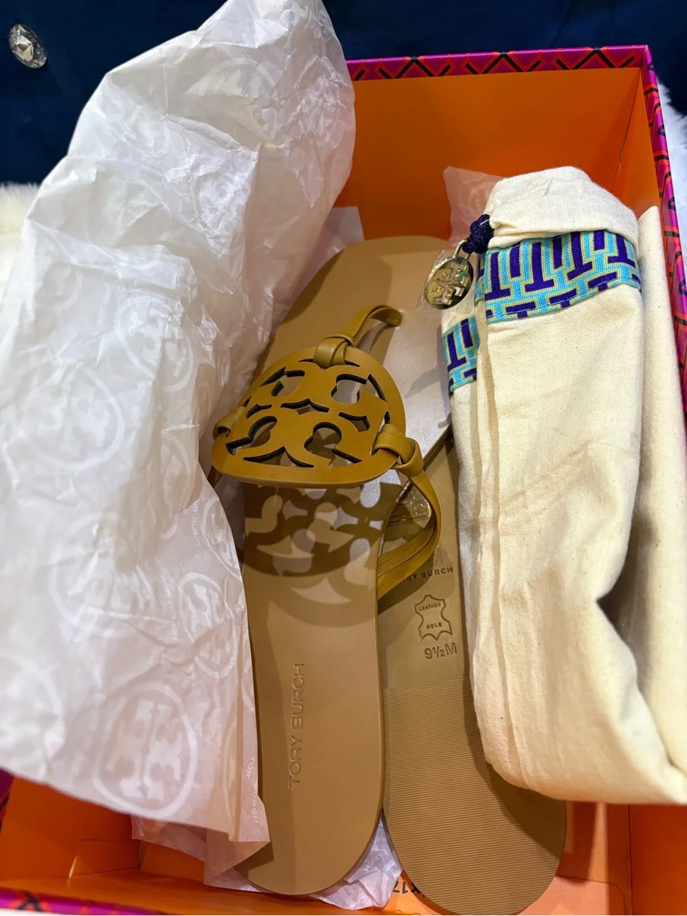 Tory Burch Tan Miller Logo Thong Sandals with Signature Cutout Medallion